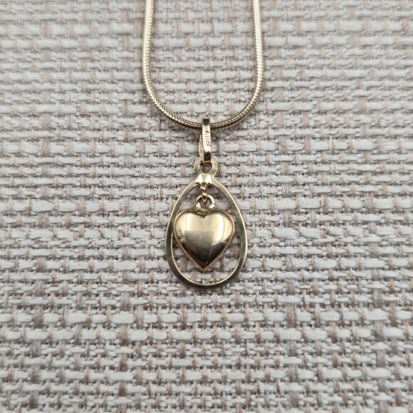 18 Inch Gold Over Sterling Silver Floating Heart Pendant Necklace A6170 - Picture 3 of 8